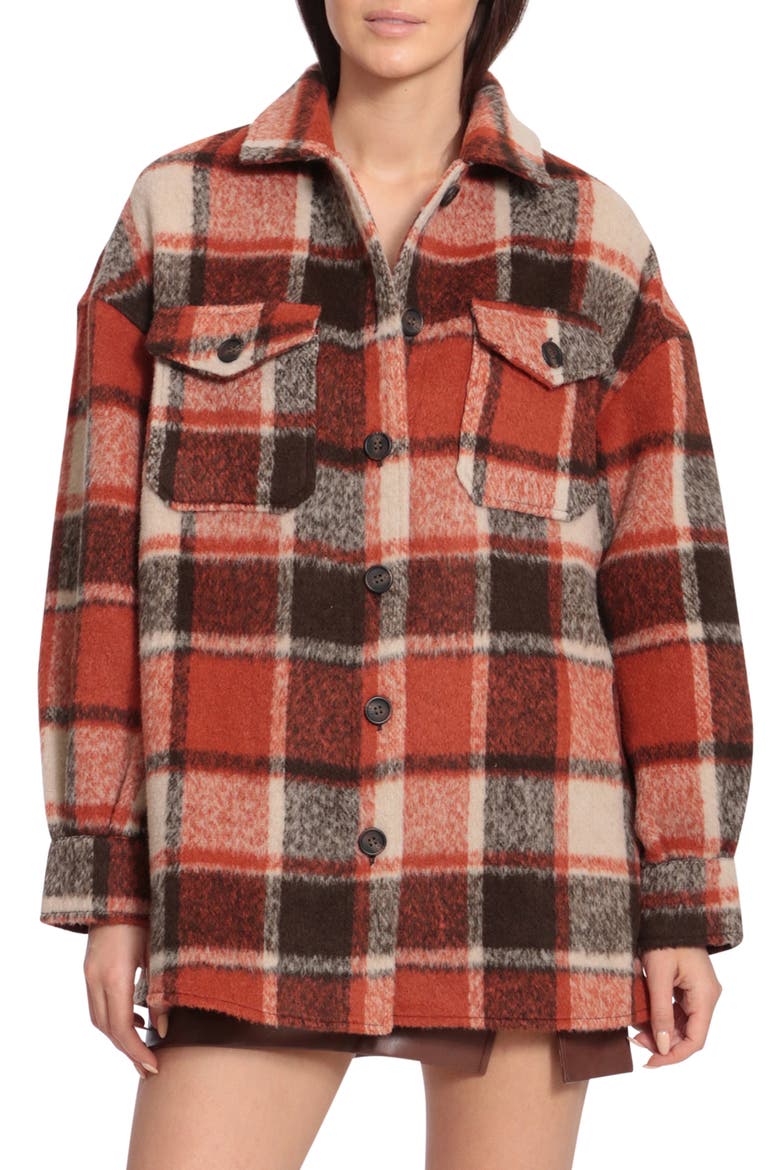 Plaid Boyfriend Shacket, Alternate, color, CREAM/ RUST/ ORANGE