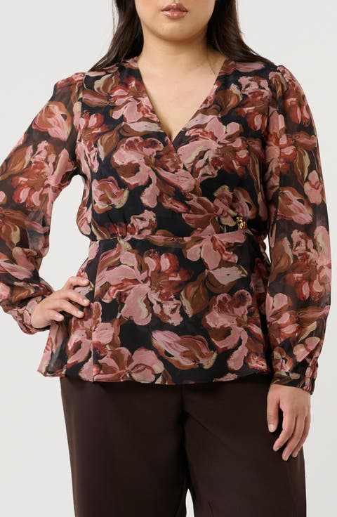 Natalia Floral Faux Wrap Top (Plus)