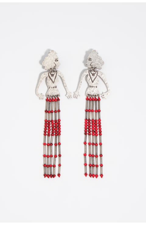 Aged Metal Silhouette Stones Earrings