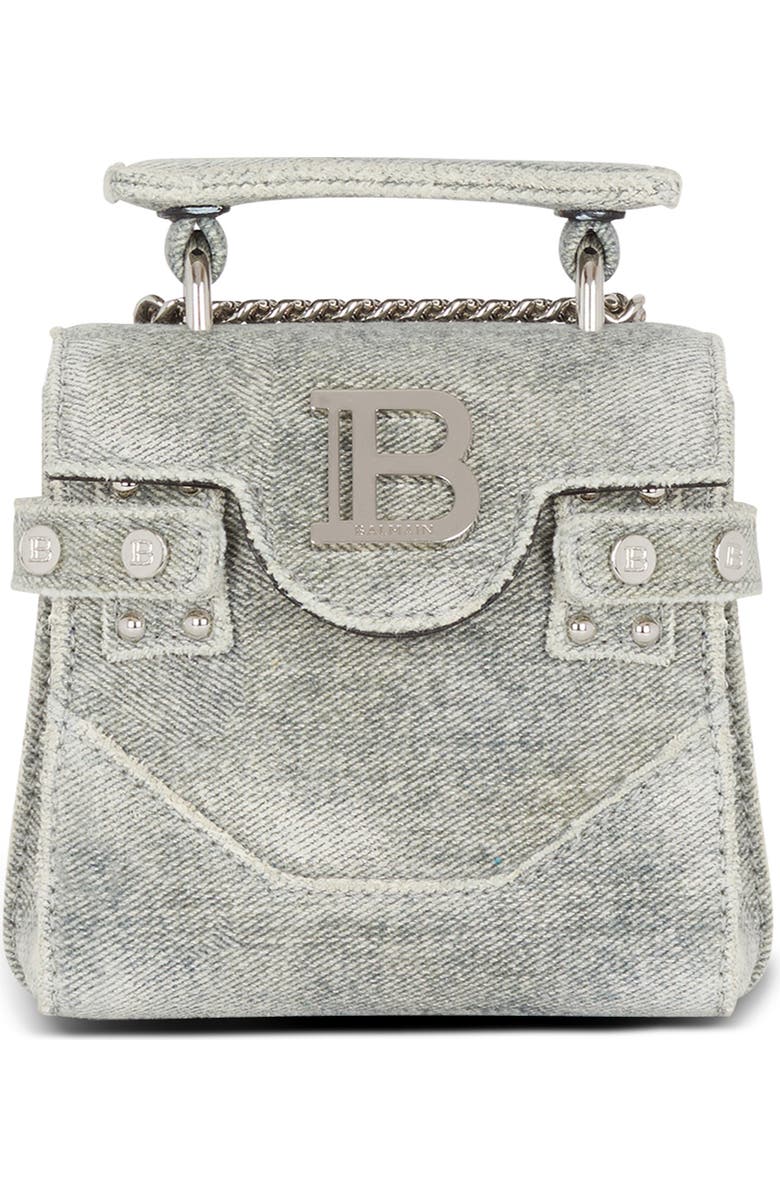 Balmain Mini B-Buzz Denim Crossbody, Main, color,