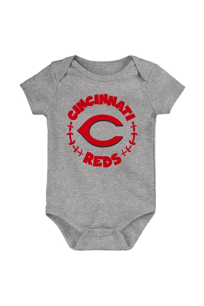 Infant Red/White/Heather Gray Cincinnati Reds Biggest Little Fan 3-Pack Bodysuit Set, Alternate, color, Red