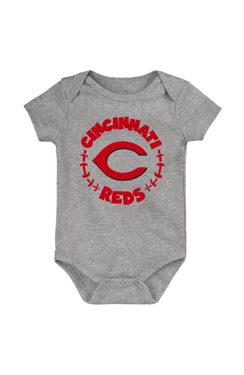 Outerstuff Infant Red/White/Heather Gray Cincinnati Reds Biggest Little Fan 3-Pack Bodysuit Set, Alternate, color, Red