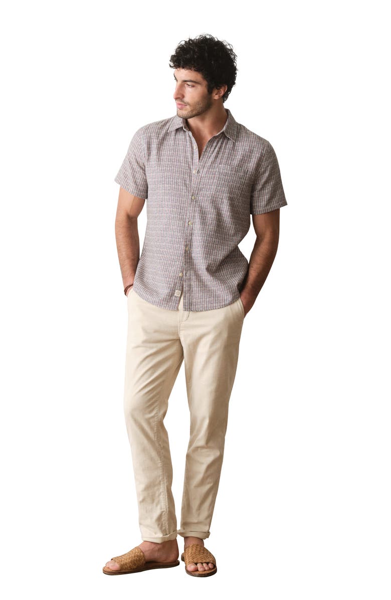 Marine Layer Classic Short Sleeve Stretch Cotton Selvage Button-Up Shirt, Alternate, color, Green Matchstick Print