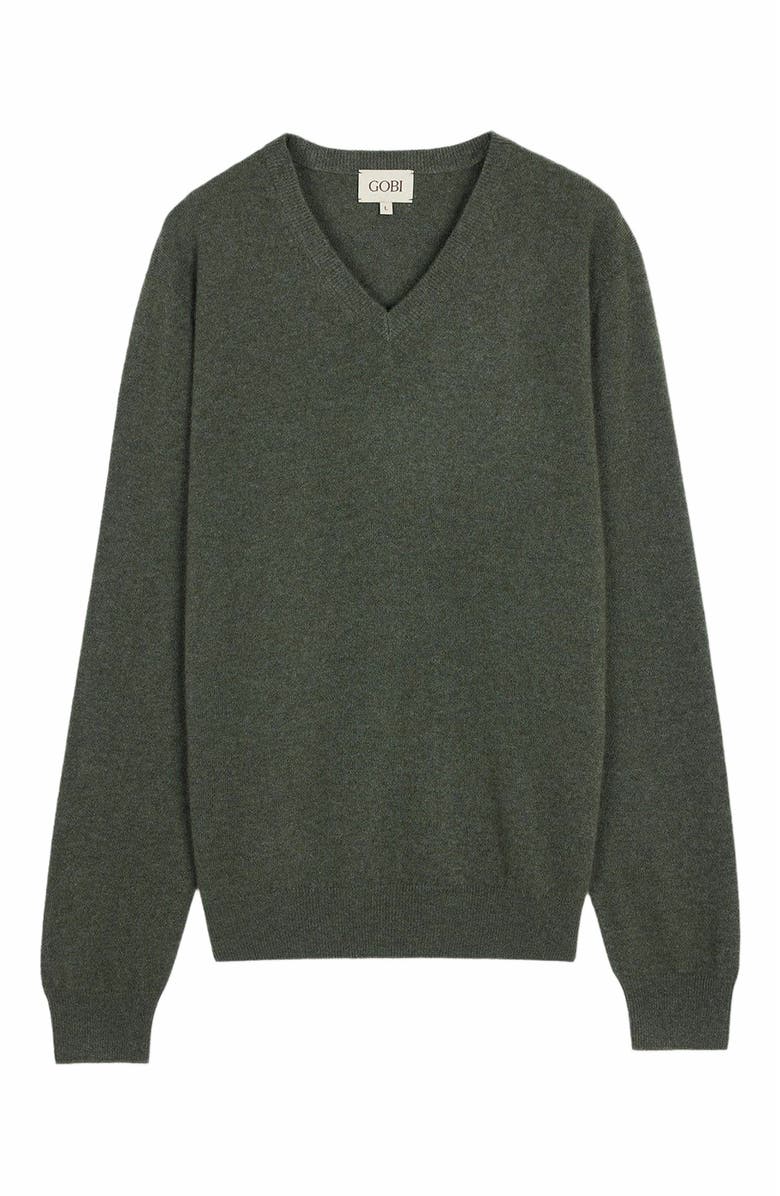 GOBI Mongolian Cashmere Essential V-Neck Cashmere Sweater, Main, color, Black Forest