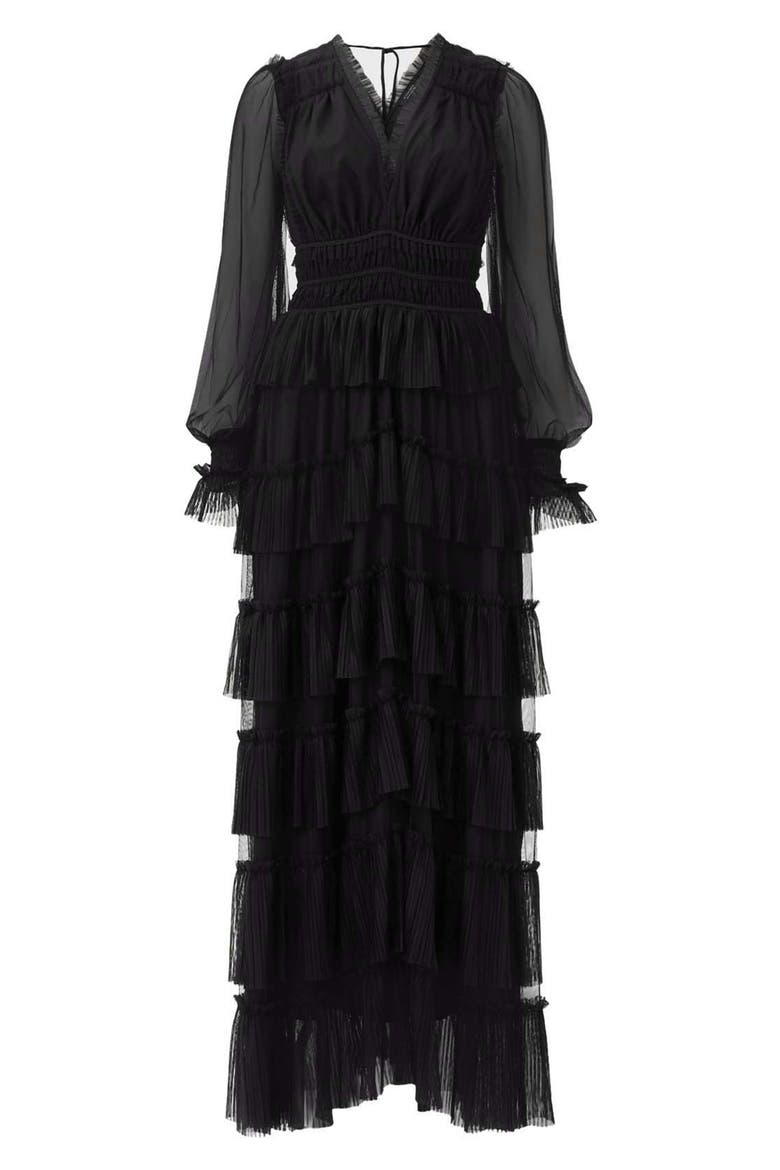 Xantara Long Sleeve Tiered Dress, Alternate, color, BLACK