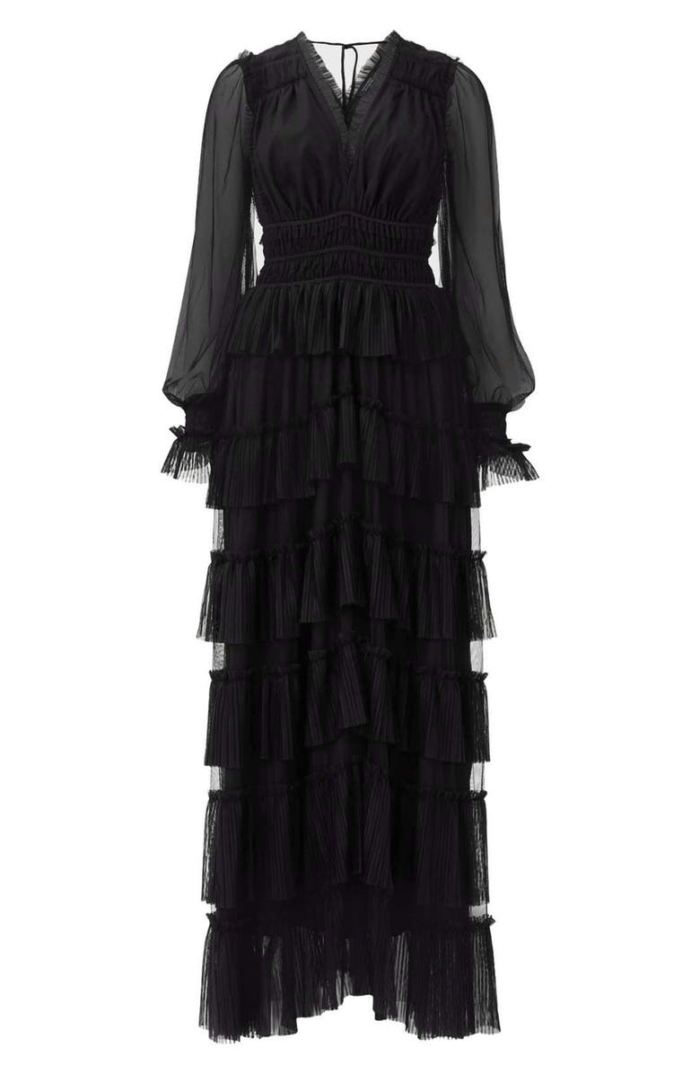 AllSaints Xantara Long Sleeve Tiered Dress, Alternate, color, Black