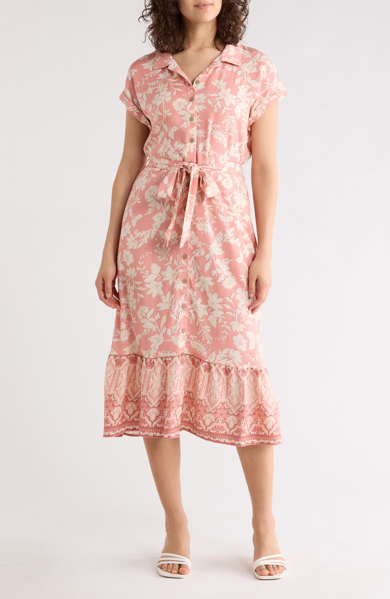Lucky Brand Floral Belted Shirtdress, Main, color, Rose Floral