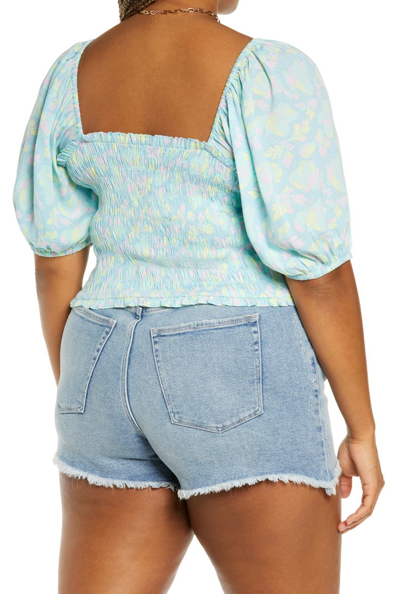 Smocked Puff Sleeve Crop Top, Alternate, color, BLUE DJUNA FLORAL