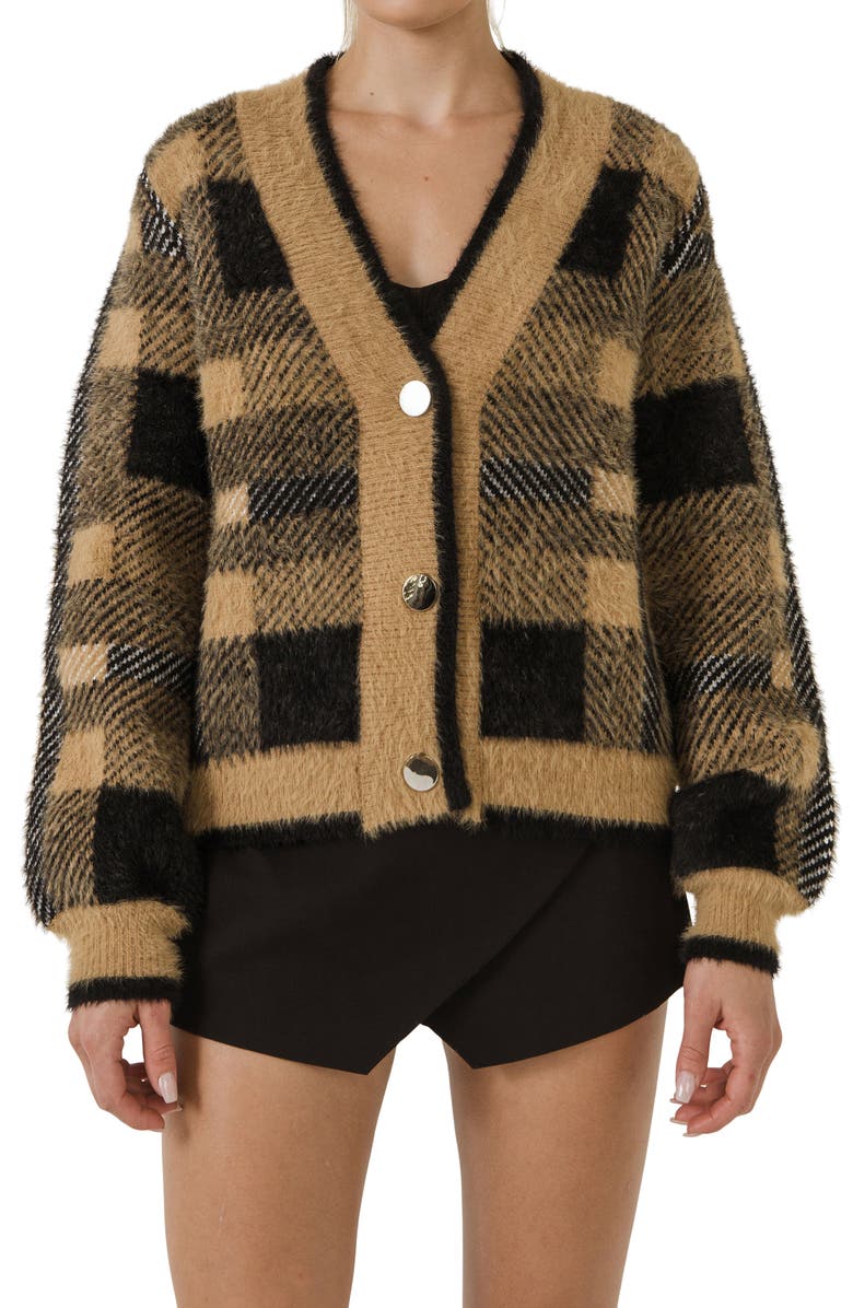 English Factory Check Cardigan, Alternate, color, Camel