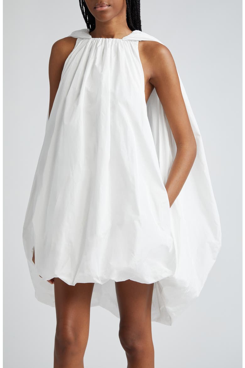 Cape Sleeve Bubble Hem Satin Dress, Alternate, color, 9001 - WHITE