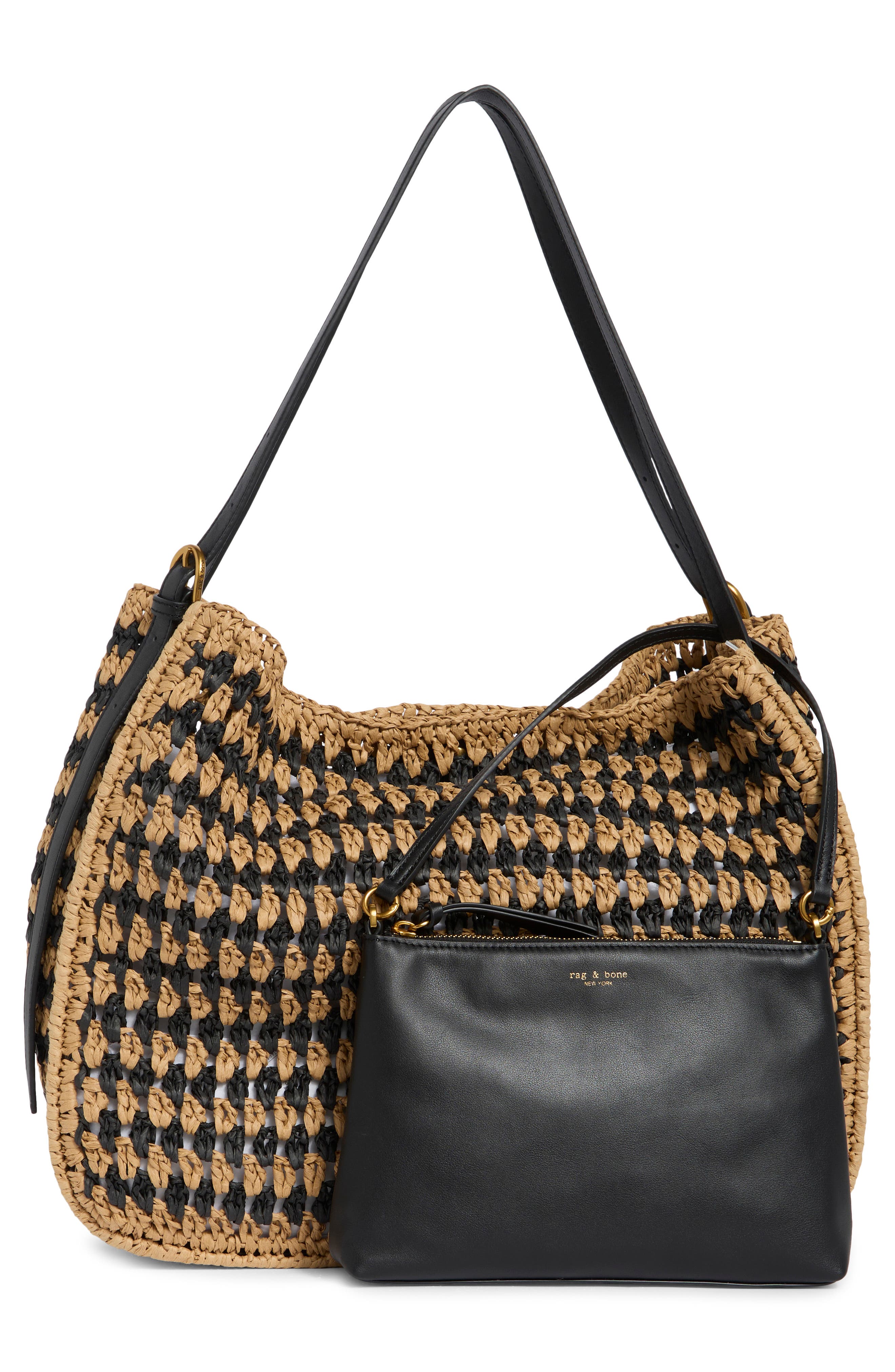 rag & bone Large River Raffia Tote, Alternate, color, Black Mult