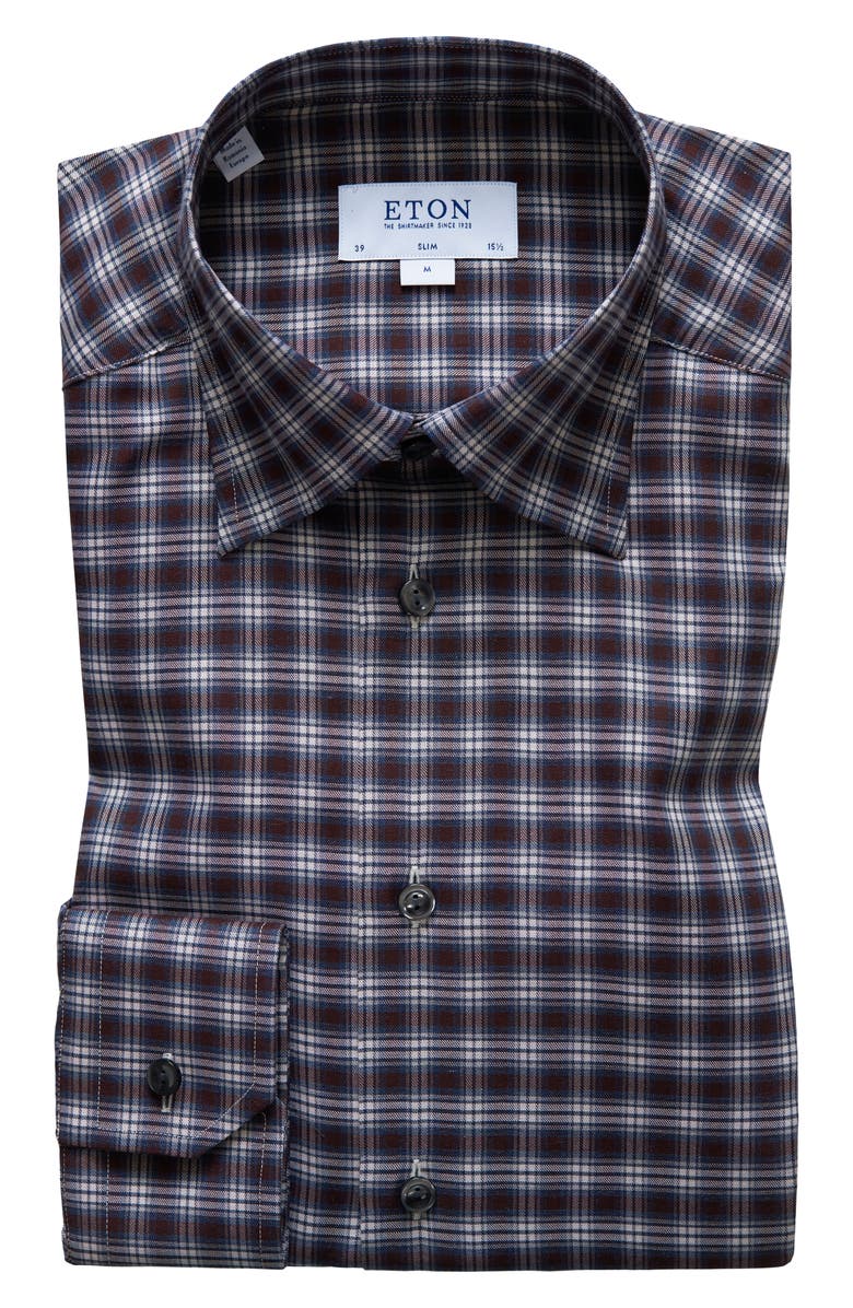 Eton Slim Fit Plaid Dress Shirt, Main, color, 