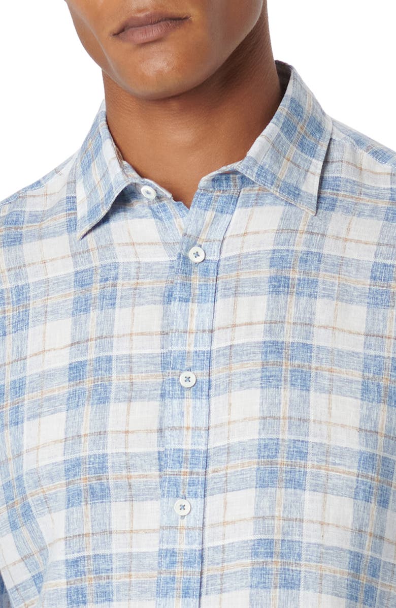 Bugatchi Julian Shaped Fit Linen Button-Up Shirt, Alternate, color, Classic Blue