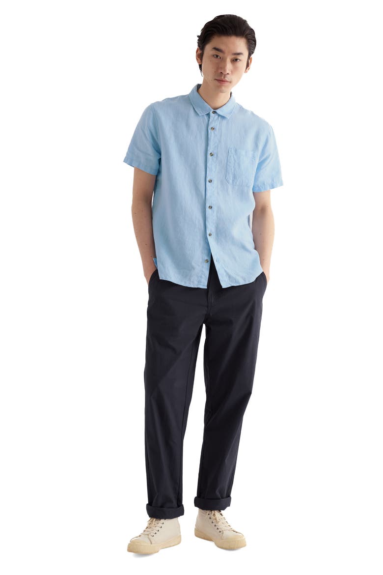Carne Short Sleeve Linen Button-Up Shirt, Alternate, color, WATERFALL