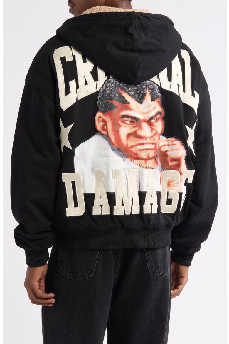 x Street Fighter II Balrog Faux Shearling Lined Hoodie, Alternate, color, BLACK