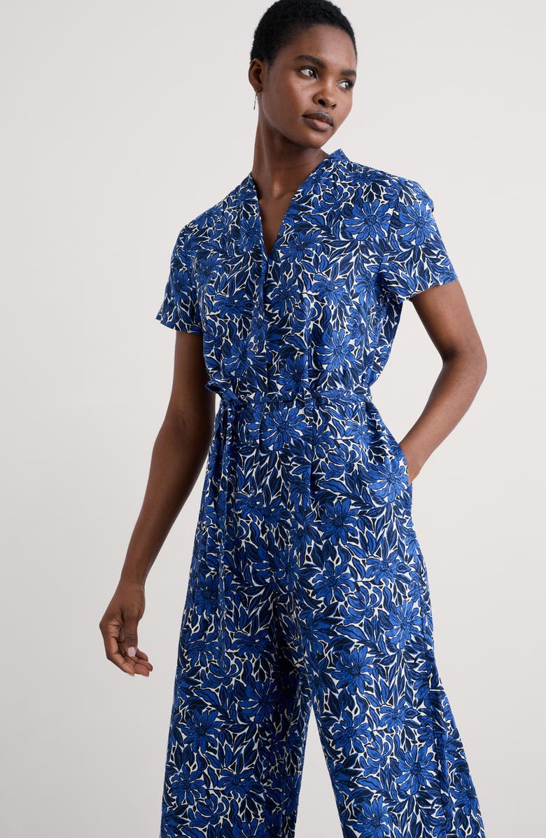 Seasalt Cornwall Treen Cove Linen Jumpsuit, Alternate, color, Stream Flower Bright Marine