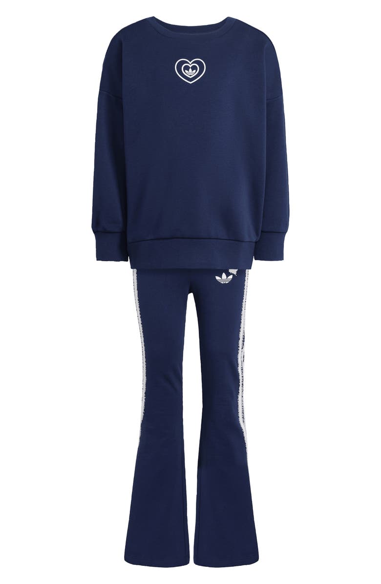 adidas x Disney Alice in Wonderland Kids
 Crewneck Sweatshirt 
Flare Leggings Set, Main, color, Night Indigo
