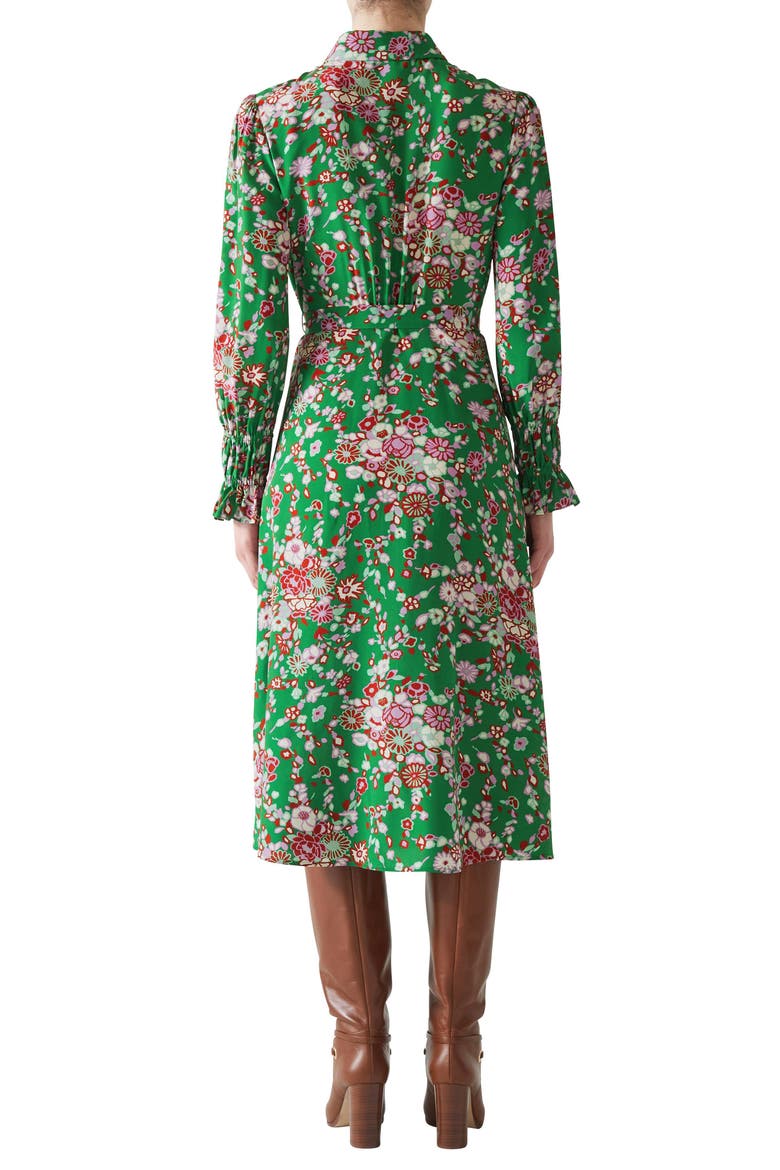 Rita Malachite Floral Print Tie Waist Long Sleeve Silk Shirtdress, Alternate, color, MALACHITE MULTI