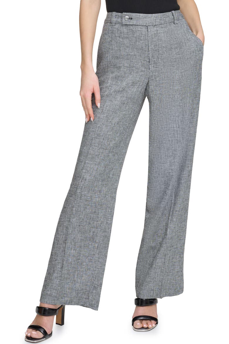 Mini Windowpane Wide Leg Pants, Main, color, BLACK/ WHITE