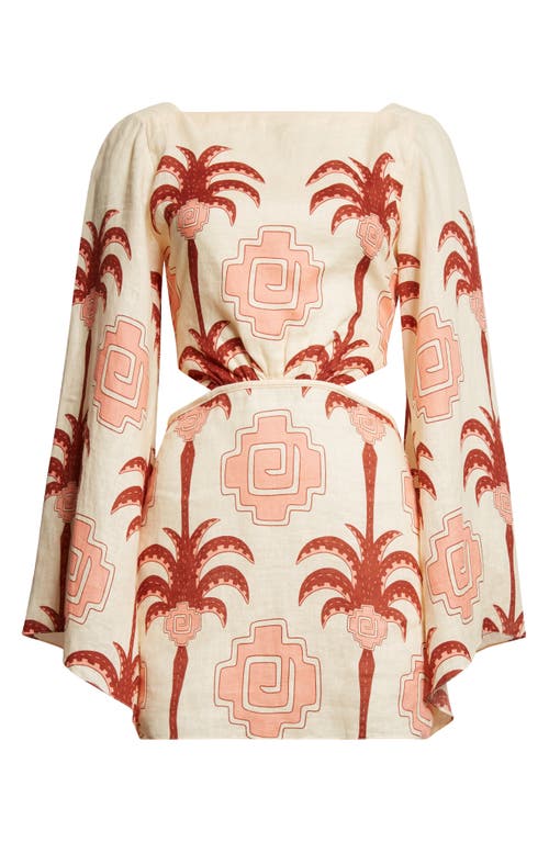 Johanna Ortiz Wave After Wave Long Sleeve Linen Minidress In Pink