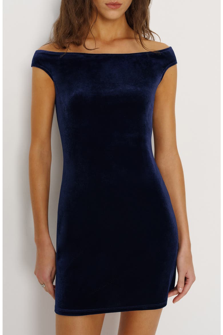 Lia Off the Shoulder Velour Minidress, Alternate, color, NAVY