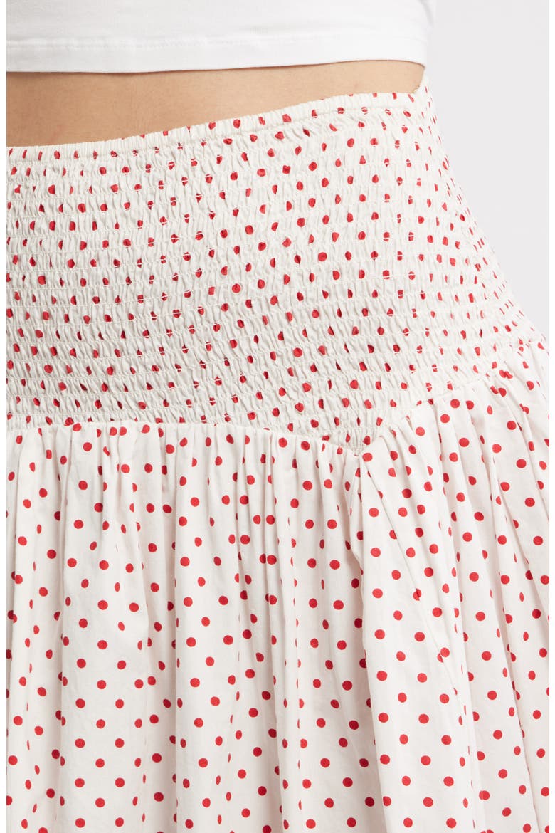Layla Polka Dot Smocked Midi Skirt, Alternate, color, WHITE