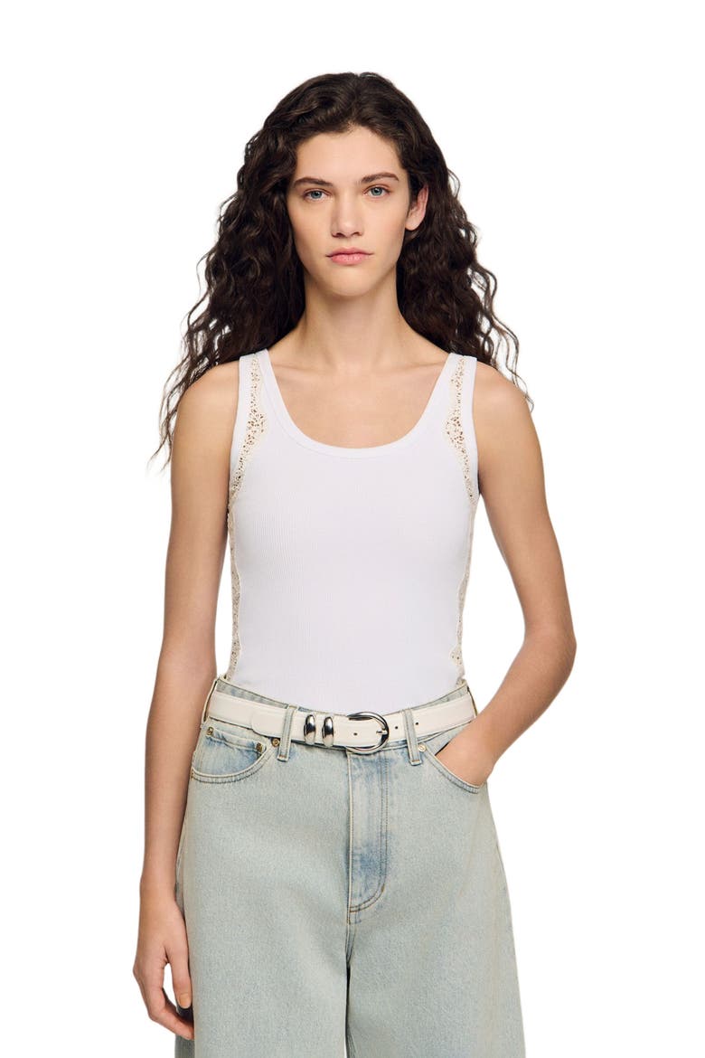 Vest top with lace detail, Main, color, White