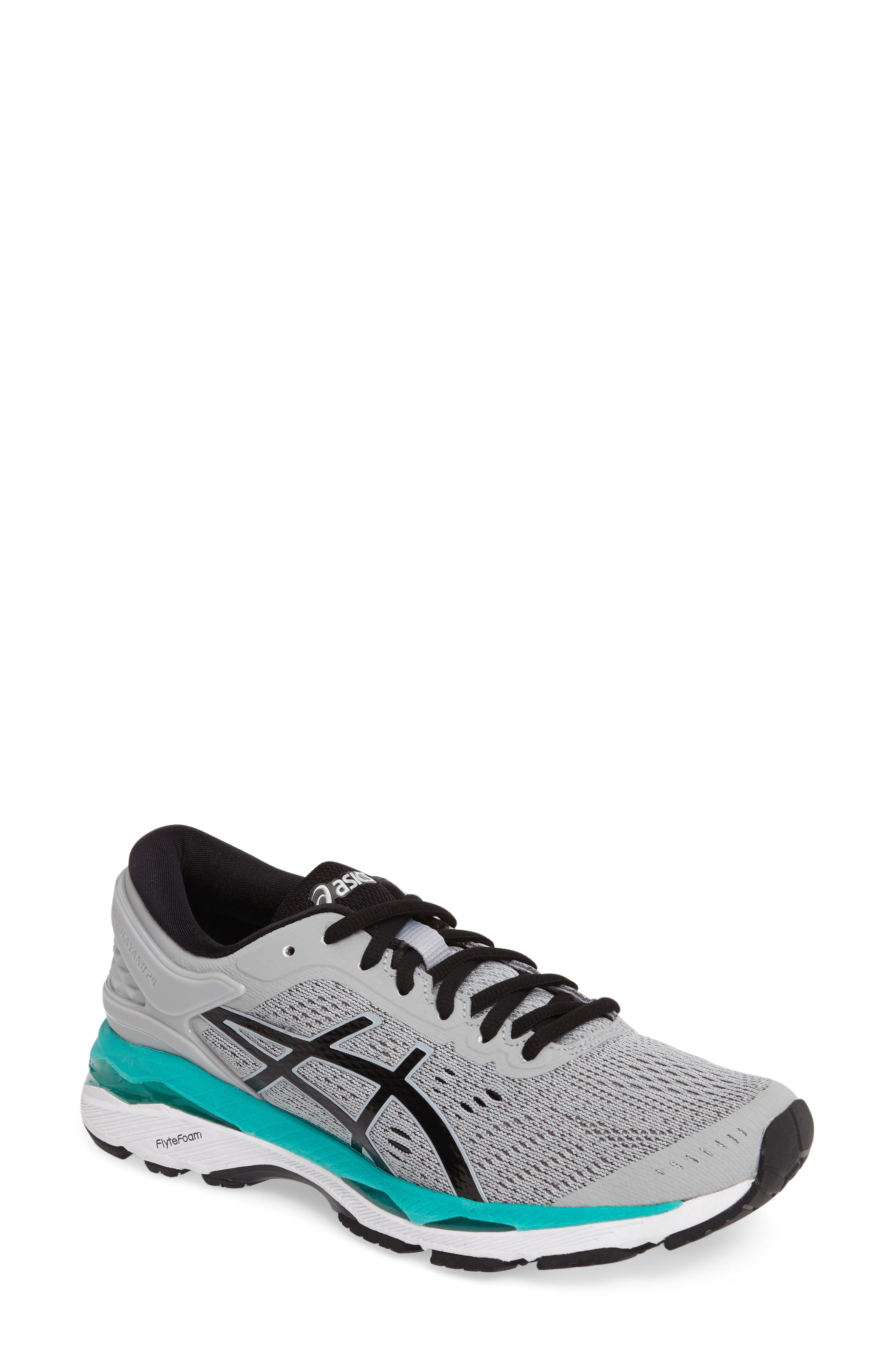 GEL-KAYANO® 24 Running Shoe, Main, color, MID GREY/ BLACK/ ATLANTIS