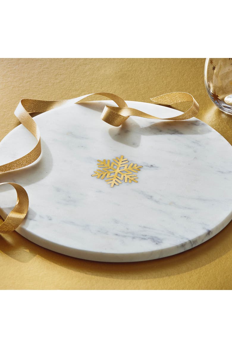 Snowflake Marble Serving Board Hand Wash White Multi Serveware, Alternate, color, White