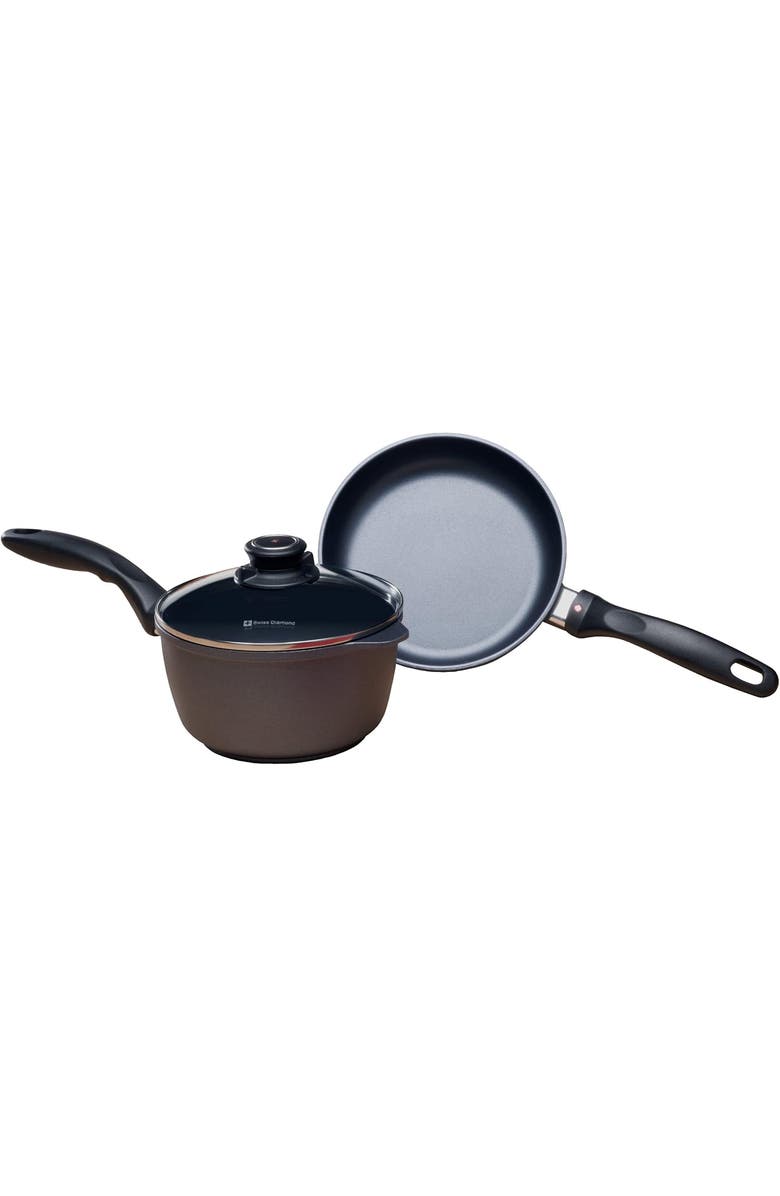 Swiss Diamond HD Nonstick 3 Piece Cookware Set with Fry Pan & Saucepan, Main, color,
