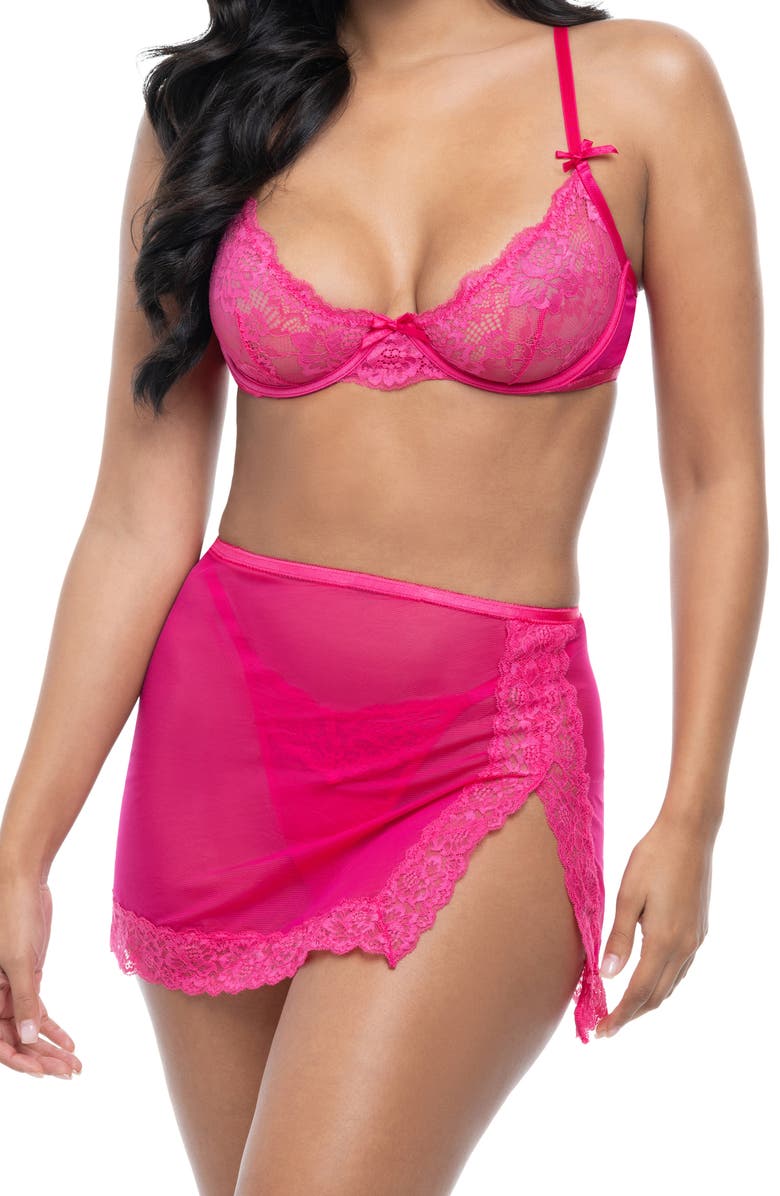 Oh La La Cheri Brit Underwire Bra, G-String & Slip Set, Main, color, Pink Yarrow