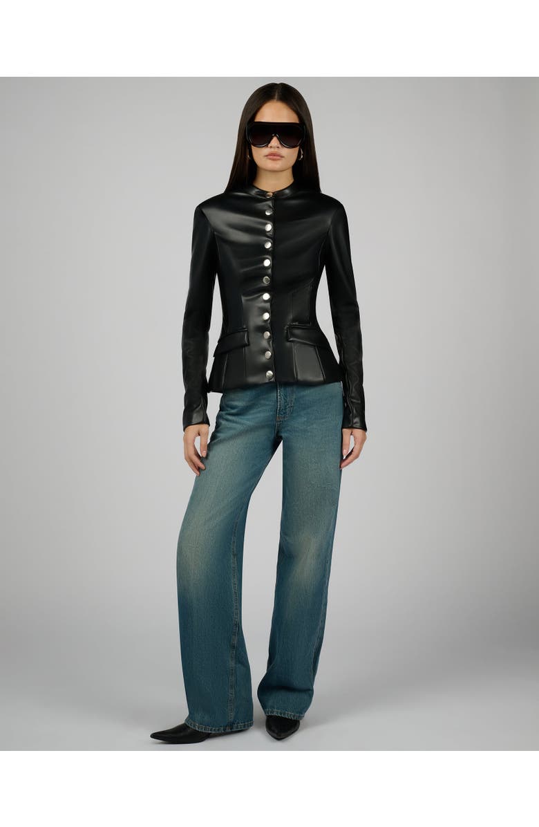 WeWoreWhat Vegan Leather Military Jacket, Alternate, color, Black