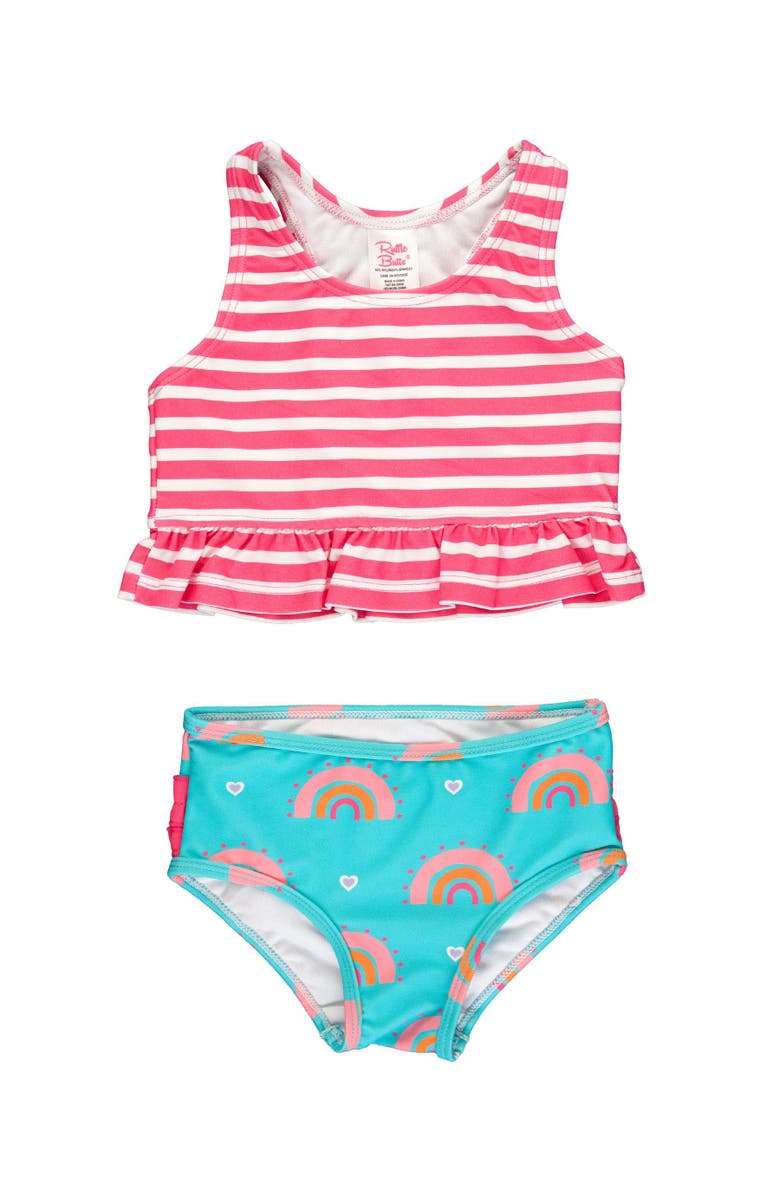 RuffleButts Baby Girls UPF50+ Peplum Tankini, Main, color, Catching Rainbows