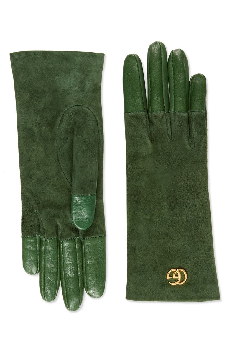 Gucci Viola Suede & Leather Gloves, Main, color, 