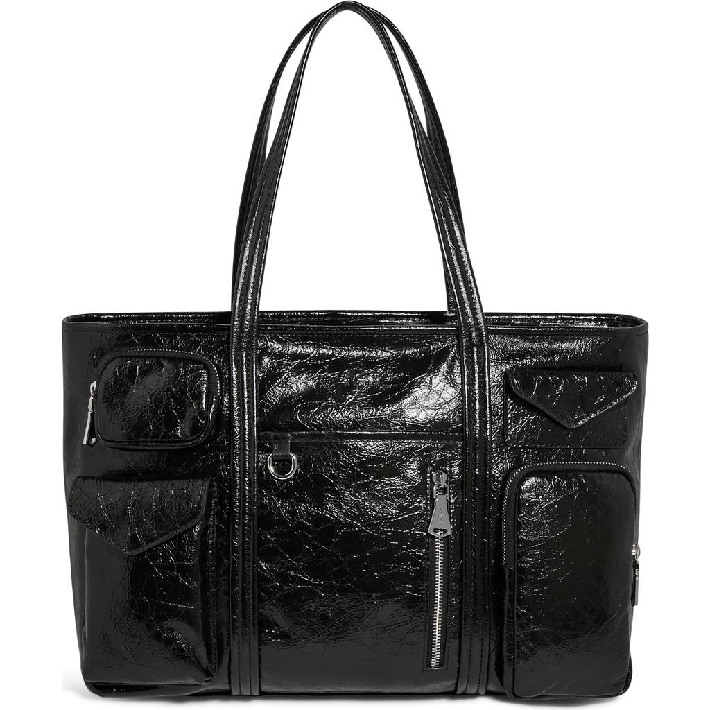 Aimee Renegade Large Patent Leather Laptop Tote In Black