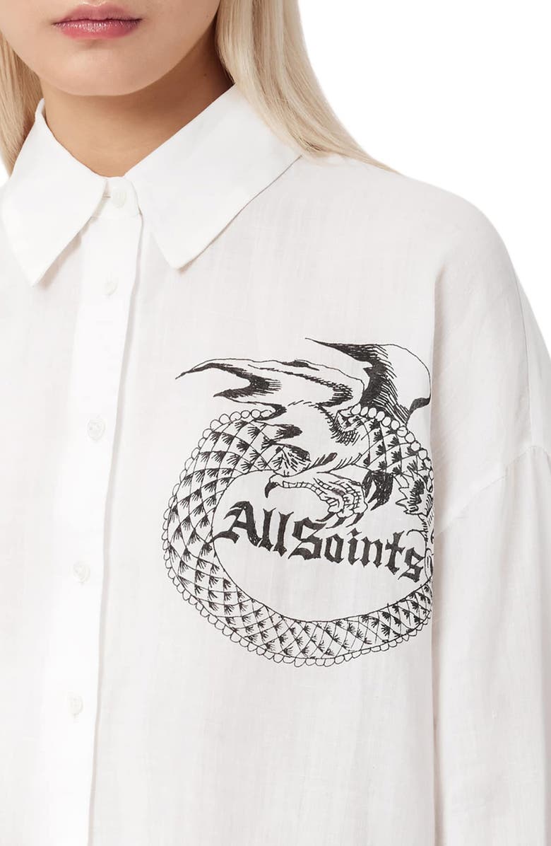 AllSaints Sparrow Logo Graphic Woven Shirt, Alternate, color, White