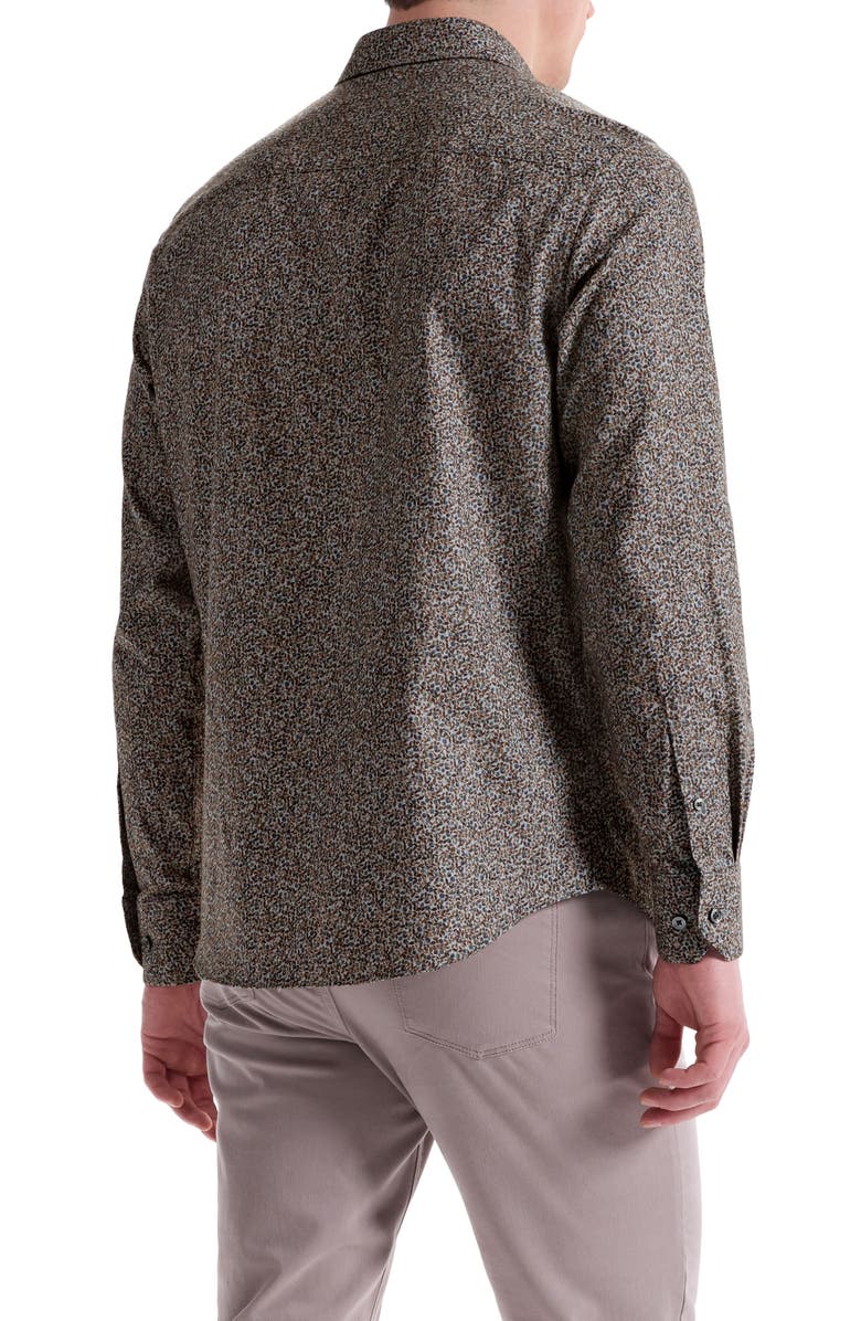 Bugatchi Julian Shaped Fit Leaf Print Cotton Button-Up Shirt, Alternate, color, Sienna