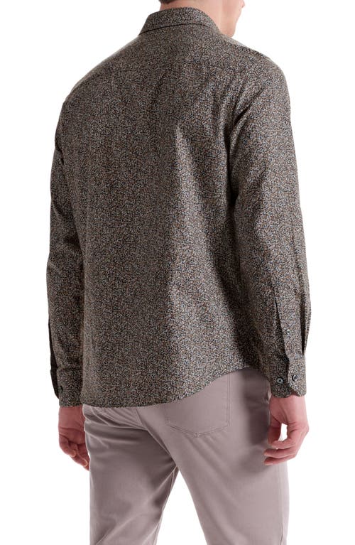Bugatchi Julian Shaped Fit Leaf Print Cotton Button-up Shirt In Green