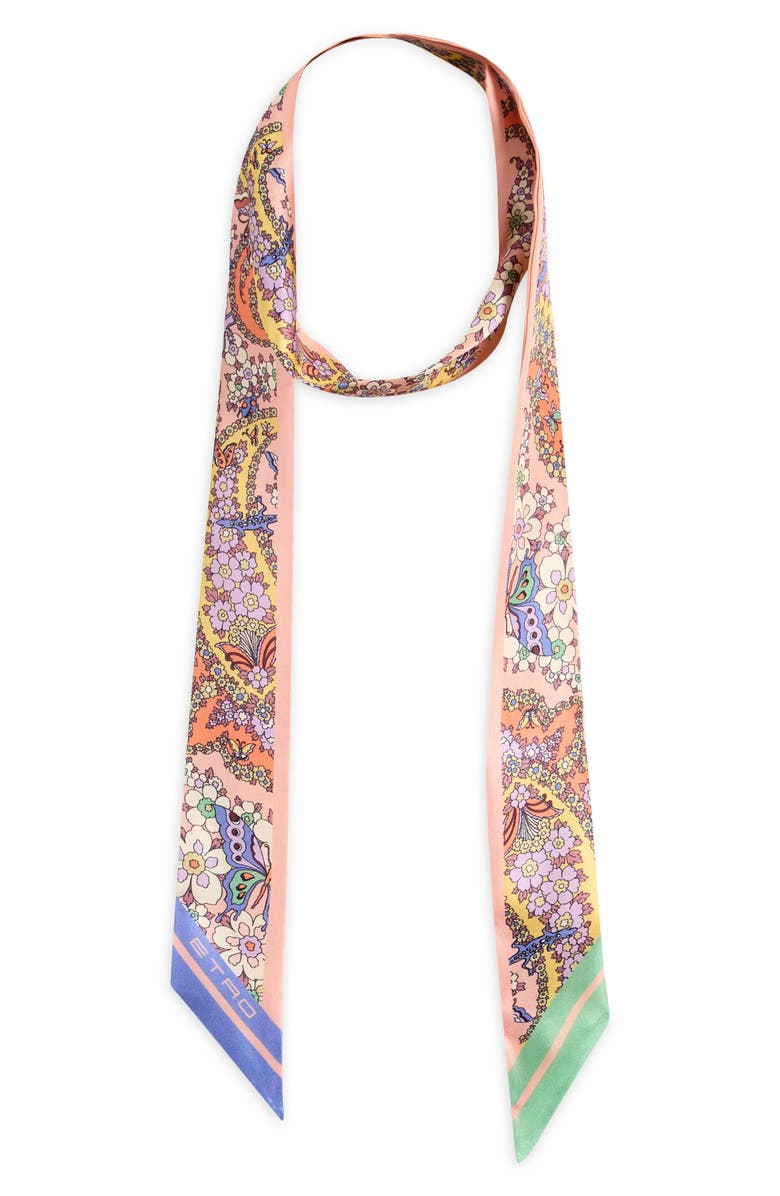 Etro Floral Paisley Skinny Silk Scarf, Alternate, color, Pink 11