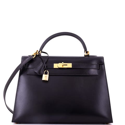 Kelly Handbag Black Box Calf with Gold Hardware 32