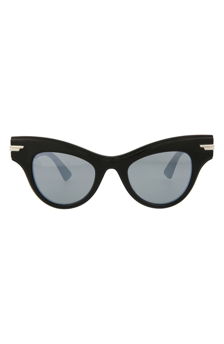 Bottega Veneta 47mm Cat Eye Sunglasses, Main, color, Black Black Silver