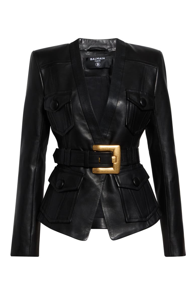 Belted Leather Jacket, Main, color, 0PA BLACK