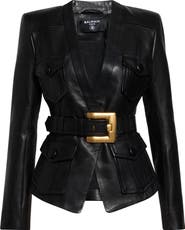 Balmain Belted Leather Jacket