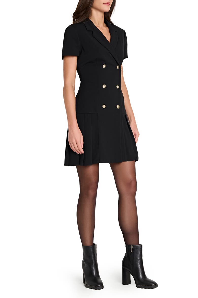 Double Breasted Pleated Hem Dress, Alternate, color, BLACK