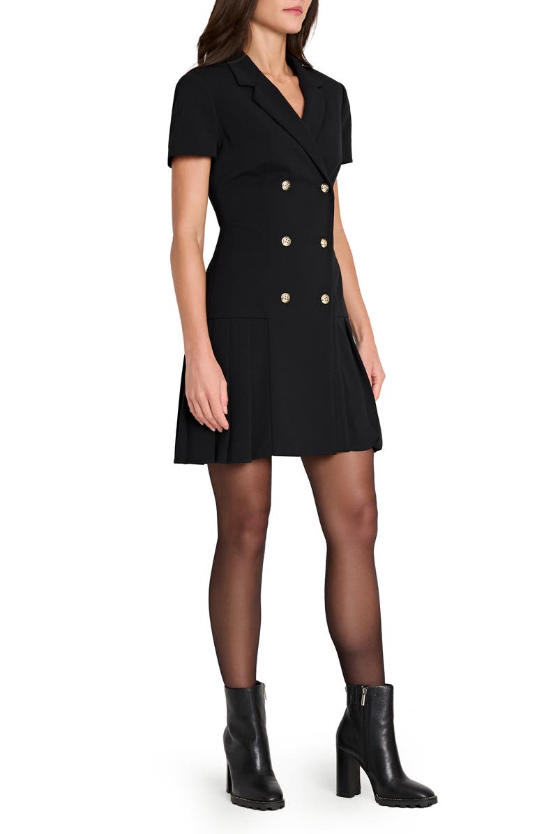 Tahari ASL Double Breasted Pleat Hem Coat Dress, Alternate, color, Black