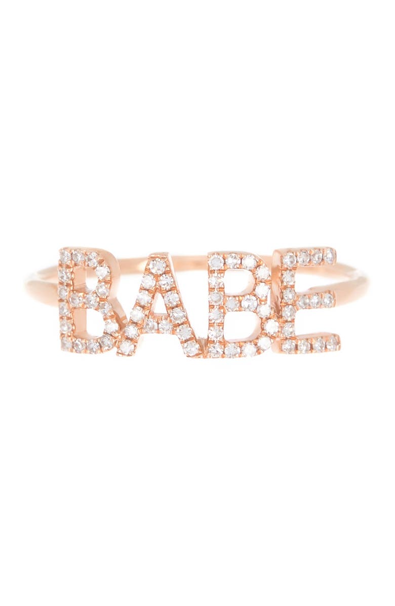 EF Collection 14K Rose Gold Pave Diamond 'Babe' Ring - Size 7 - 0.16 ctw, Main, color, 