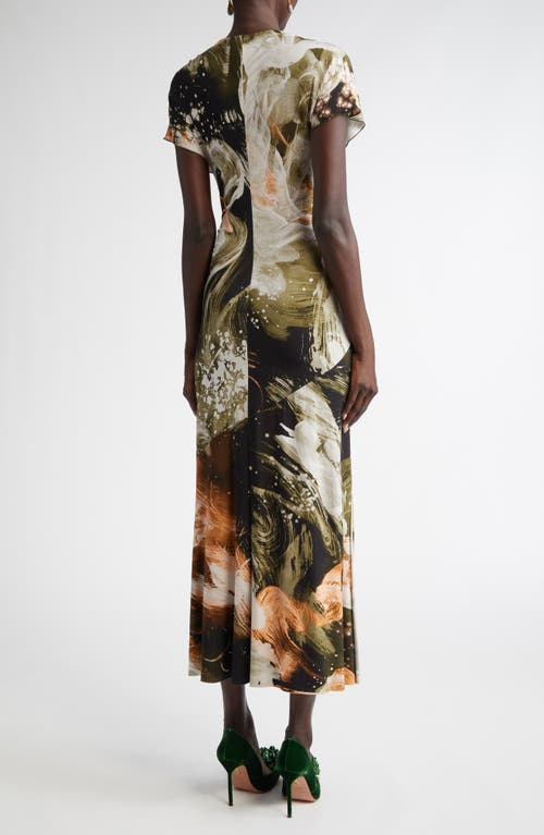 Jason Wu Collection Brushstroke Print Cap Sleeve Jersey Midi Dress In Green
