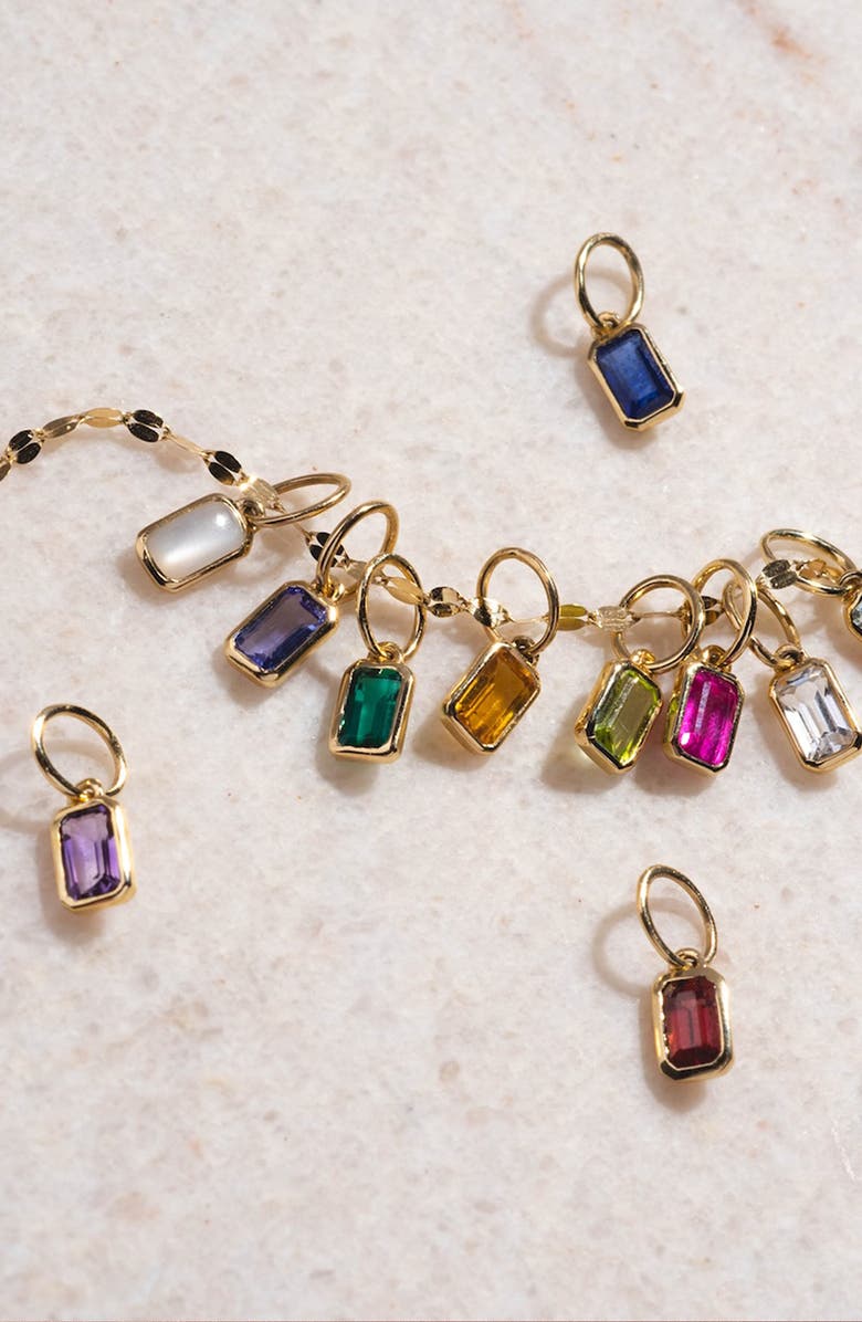 Local Eclectic Solid 9K Gold & Baguette Cut Birthstone Charm, Alternate, color, June Natural Moonstone