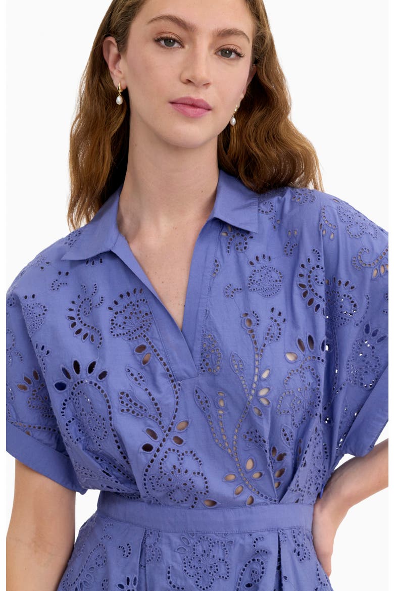 Brielle Poplin Eyelet Mini Dress, Alternate, color, Lavender Bloom