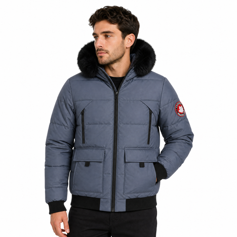 Men's Faux Fur Hood Insulated Bomber Puffer Jacket